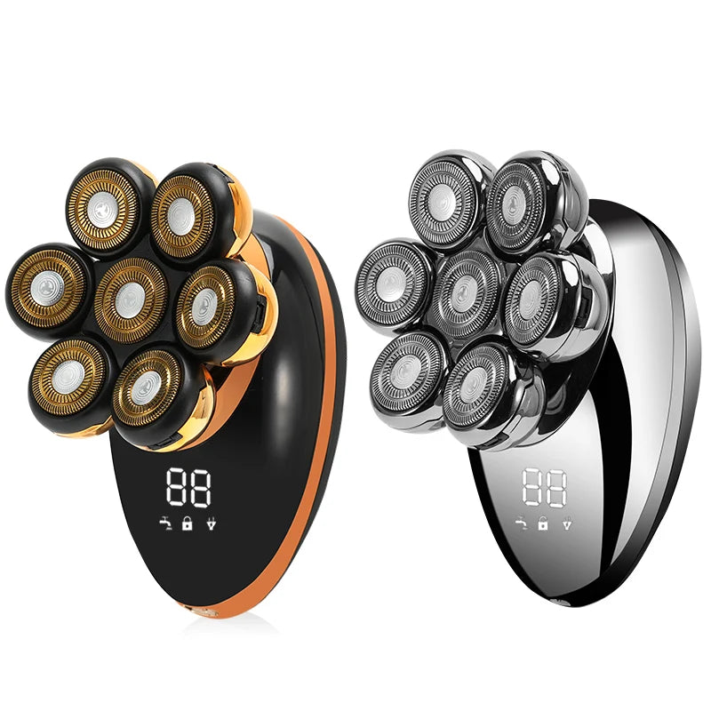 7D Floating Head Electric Shaver for Men – Wet/Dry Rotary Razor with LCD Display & Bald Head Trimmer
