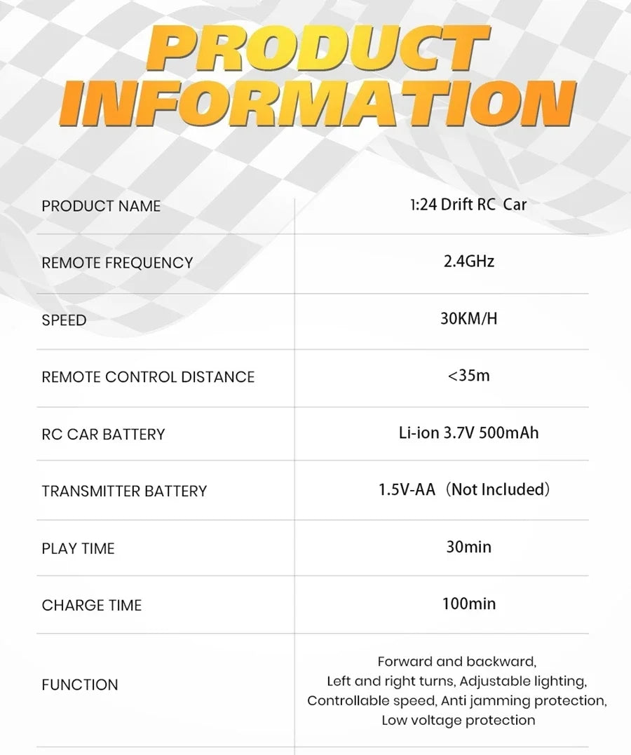 1:24 Scale 4WD RC Drift Car – 20KM/H Off-Road Racing Truck with LED Lights