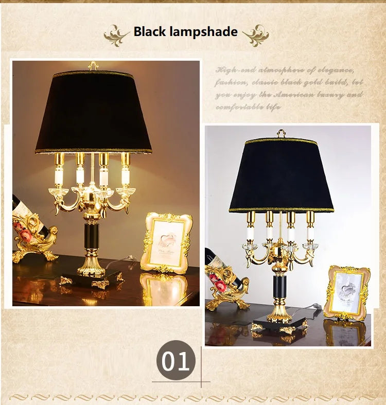 Crystal Table Lamp – Black or Beige Fabric Shade