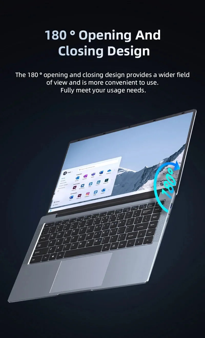 14.1" Intel N3700 Slim Laptop – 16GB DDR4, Up to 2TB SSD, Dual Cameras, Wi-Fi 6, Windows 11