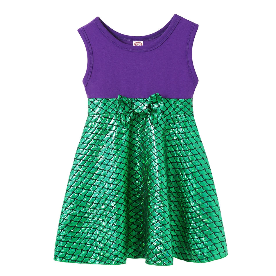 Girls' Princess Costume Dress – Mermaid & Rapunzel One-Shoulder Short Sleeve Summer Casual Vest