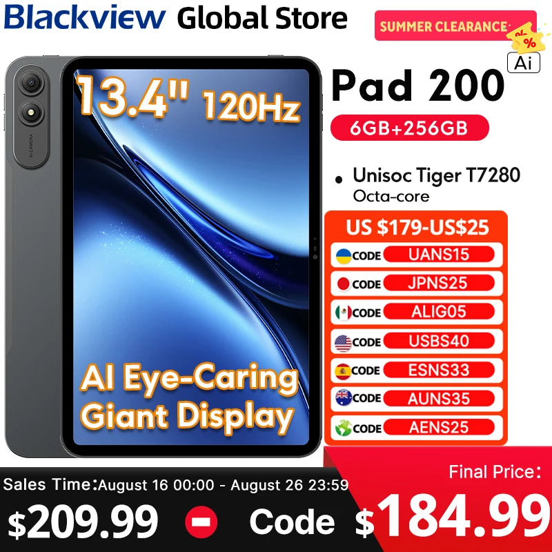 Blackview Oscal Pad 200 13.4" Android 16 Tablet – 6GB RAM, 256GB, 120Hz, 4G LTE