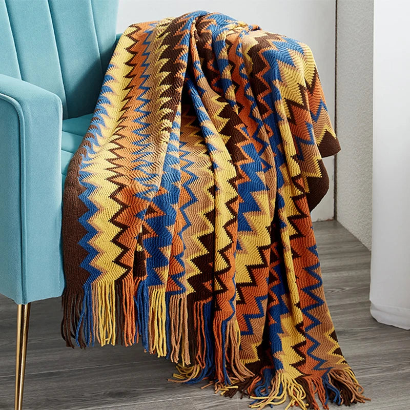 Boho Aztec Throw Blanket – Woven Plaid Sofa Cover, Wall Tapestry & Bed Blanket