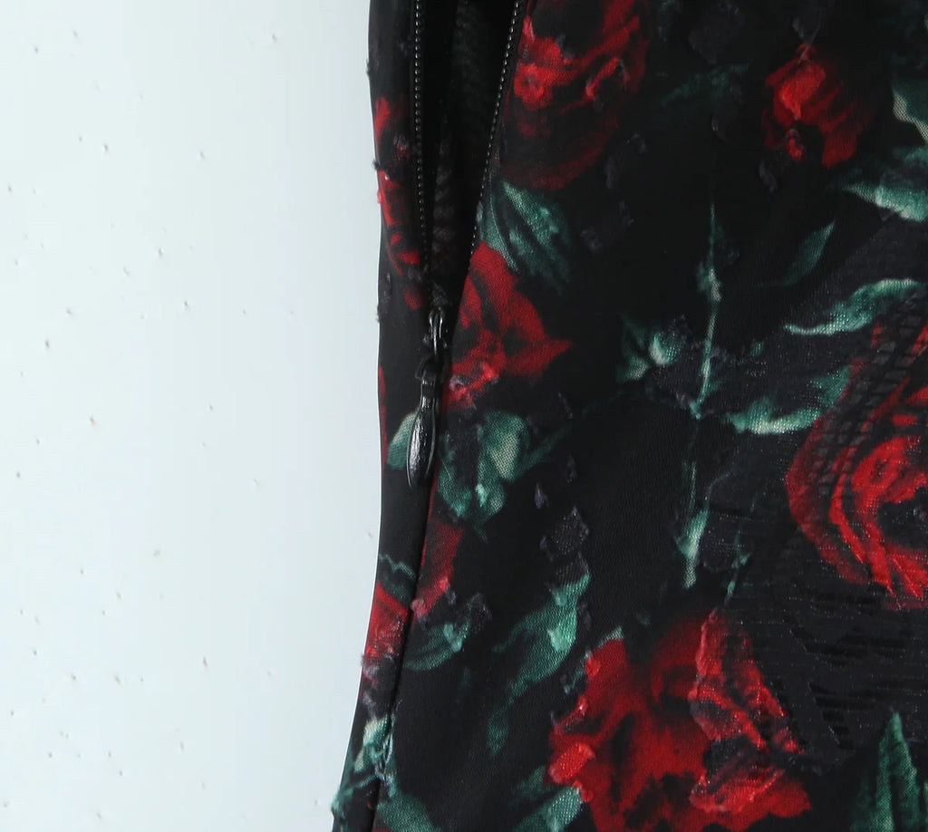 Vintage Floral Front Tie Bodycon Midi Dress — Sexy Elegant Black Summer Dress