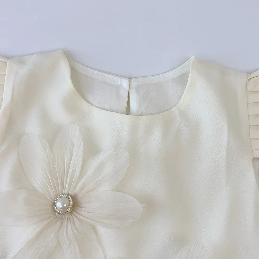 Girls 3D Flower Princess Dress — Elegant Wedding & Party Dress (2–7 Years)