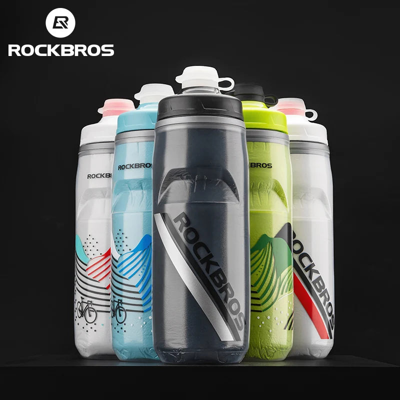 ROCKBROS 620ml Insulated Cycling Water Bottle – Thermal Triple-Layer Squeeze Bike Bottle with Silicone Nozzle