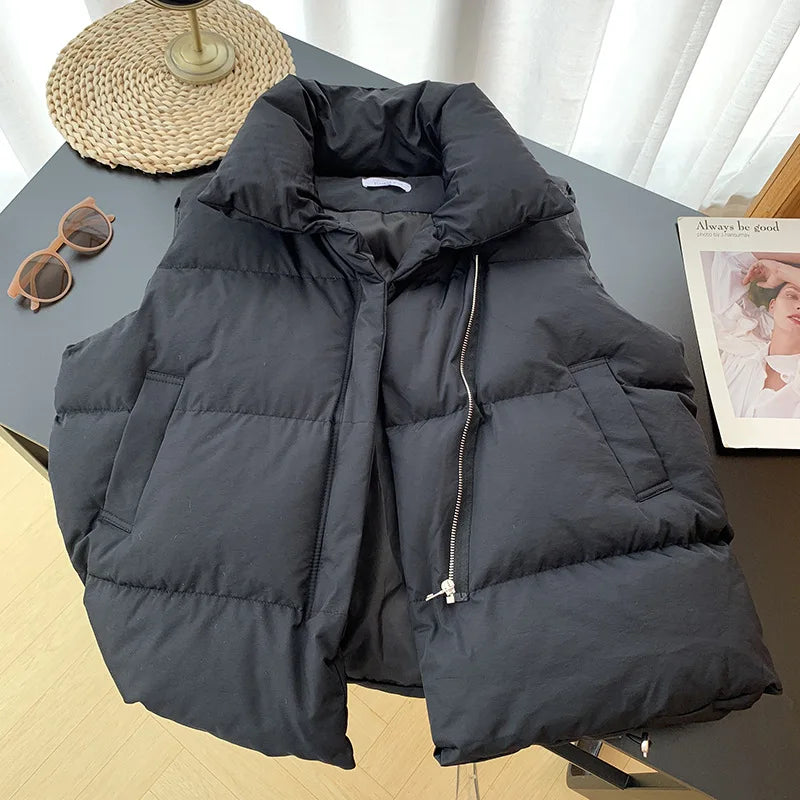 Women's Sleeveless Down Vest – Thick Zip-Up Adjustable Waist Winter Outerwear