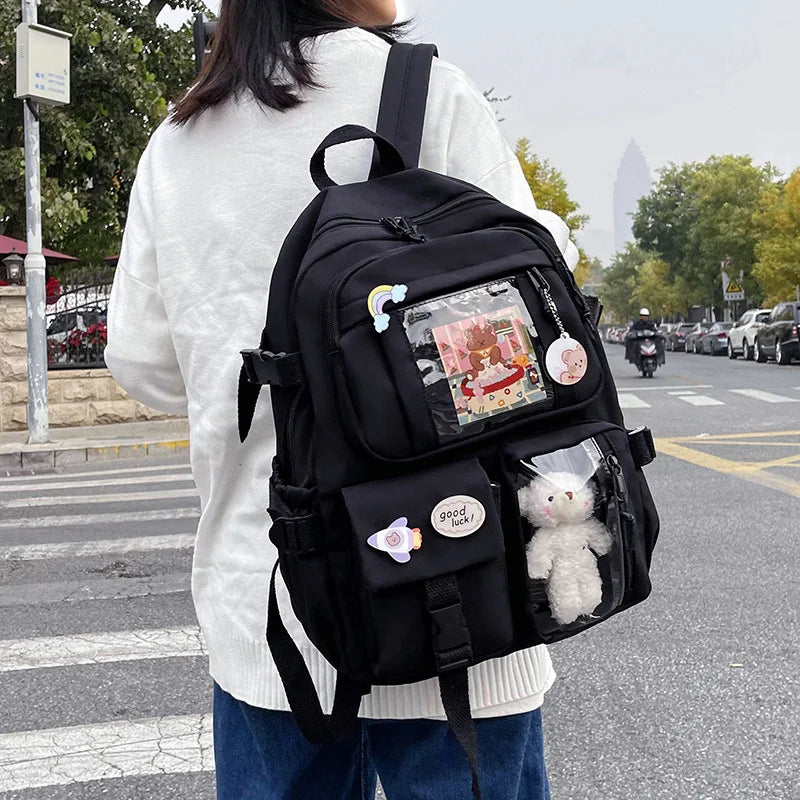 HTLT Korean Style Nylon Backpack – Large Capacity Waterproof Student School Bag for Women
