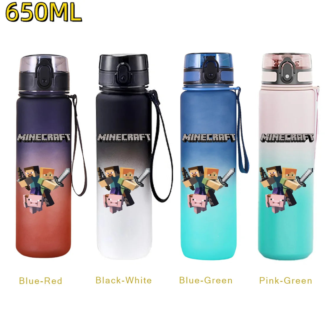 650ml Gradient Color PC Sports Water Bottle with Handle – Leakproof Shaker Bottle for Fitness, Travel & Office