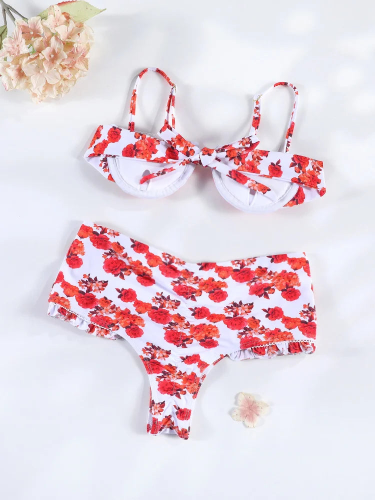 Long Dress Bikini Cover Up | Print Mesh Swimwear, Sexy Floral, Bandage Detail, S-XL