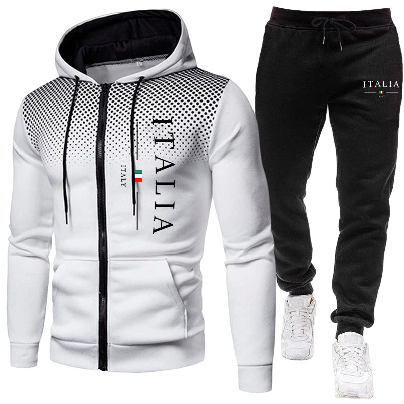 Men's Zipper Hoodie & Sweatpants Set – Urban Casual Sporty Daily Training Tracksuit