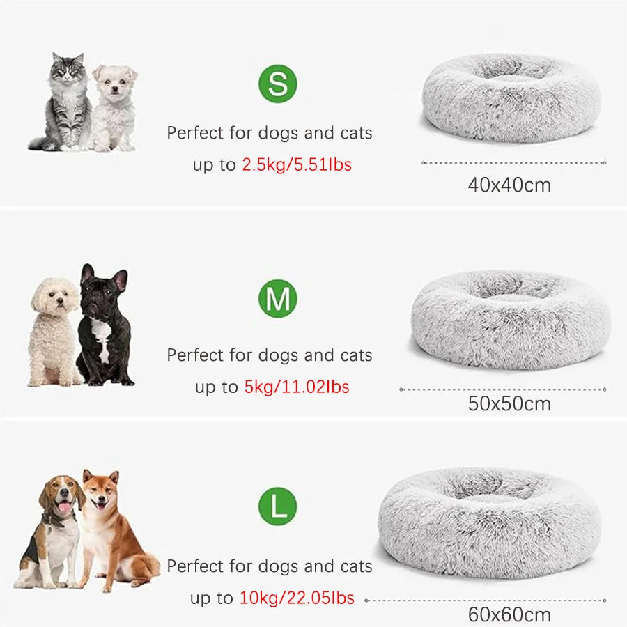 Plush Faux Fur Donut Pet Bed – Warm Calming Round Bed for Small & Medium Dogs & Cats