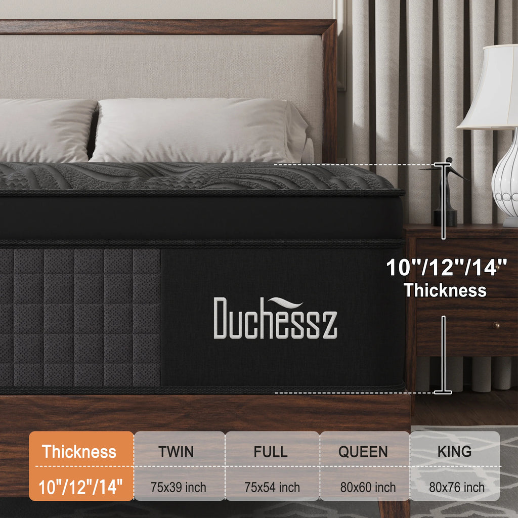 10"/12"/14" Gel Memory Foam Pocket Spring Hybrid Mattress – Medium Firm, Twin to King, Boxed