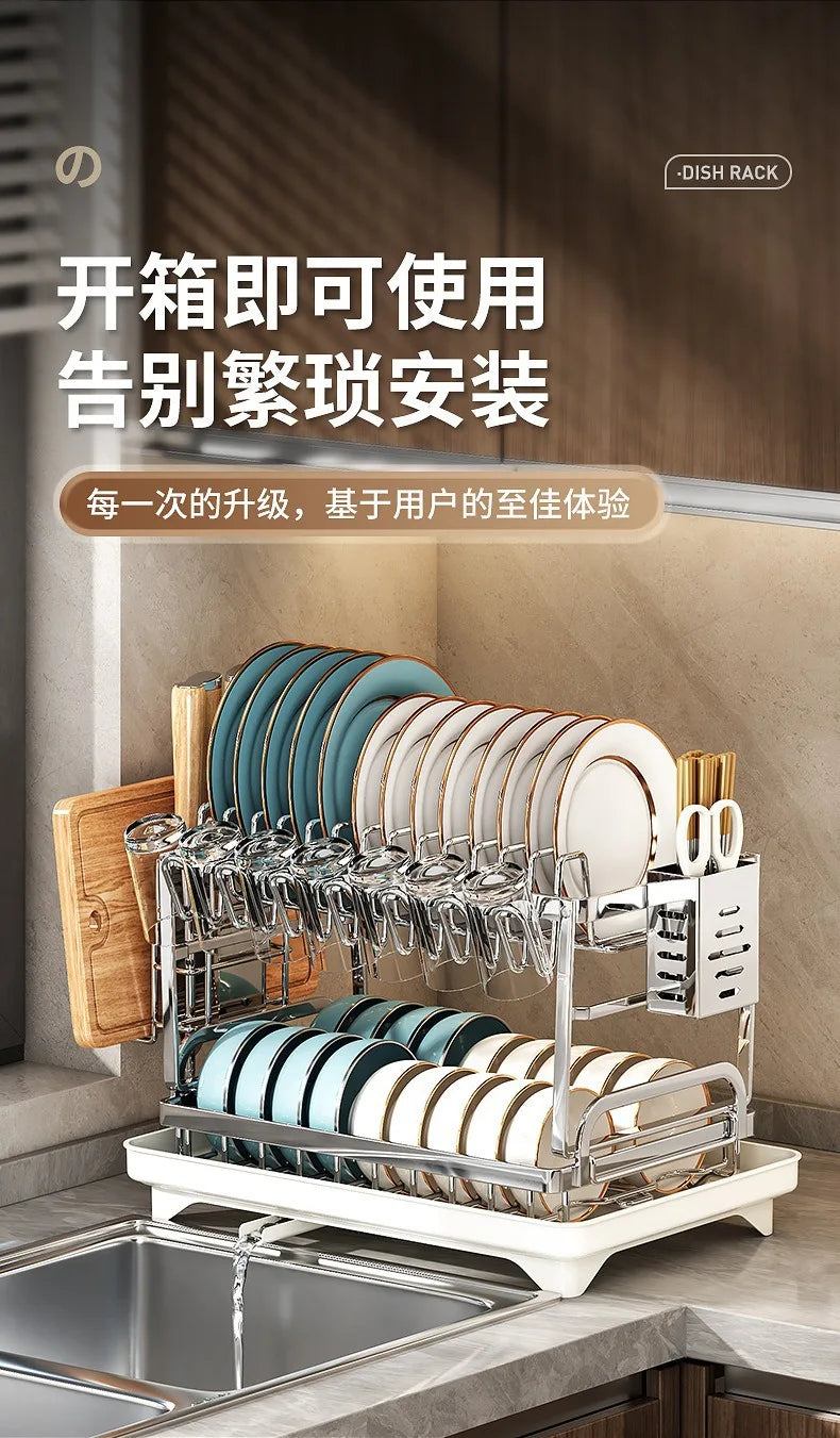 Multifunctional Stainless Steel Dish Drain Rack with Knife Holder – Countertop Bowl, Dish & Sink Organizer