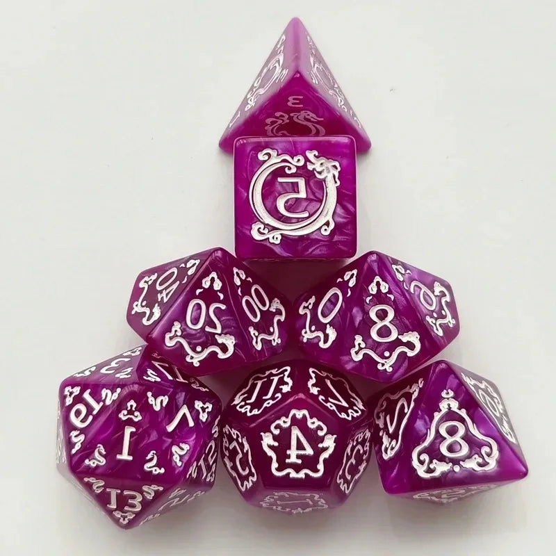 7-Piece DND RPG Polyhedral Dice Set – Dragon Pattern Acrylic Dice for Role Playing & Board Games