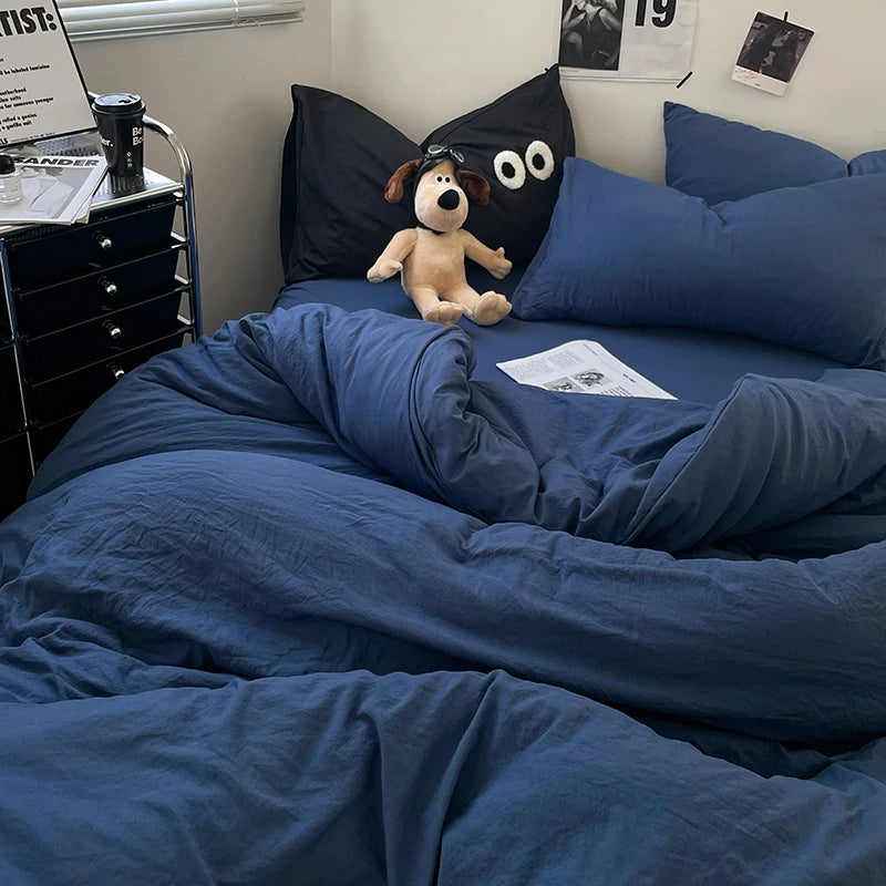 Blue Washed Cotton Duvet Cover – 150x200cm, Girls & Boys Bedroom, Quilt Cover (Pillowcase Sold Separately)