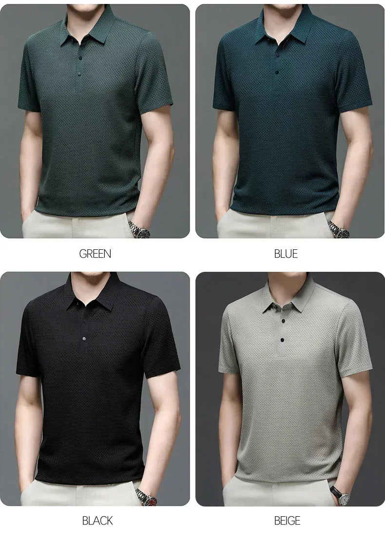 Men's Ice Silk Breathable Polo Shirt — Business Casual Short Sleeve Summer Top