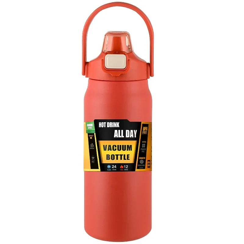 Insulated Stainless Steel Water Bottle with Pop-Up Straw – Double-Wall Vacuum, 24Hr Cold/8Hr Hot, 800ml–1500ml, 9 Colors