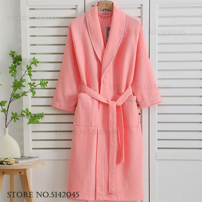 100% Cotton Waffle Couple Robe | Kimono Yukata Loungewear Bathrobe for Women & Men