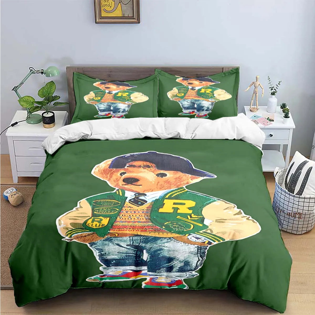 Cute Bear Print Bedding Set – Duvet Cover & Bed Linen, Single to King, Adults & Teens
