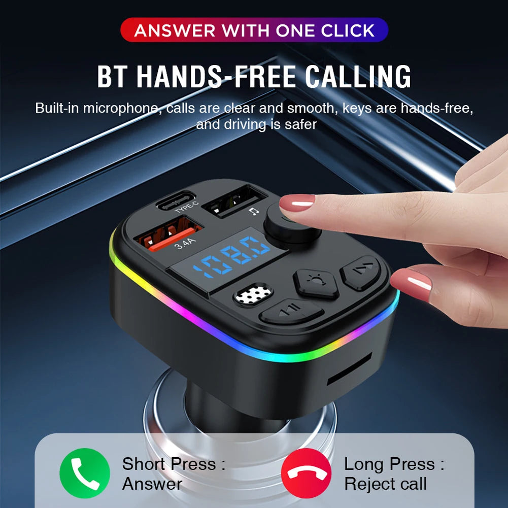 Bluetooth 5.3 FM Transmitter Car Kit — Hands-Free Calling, Dual USB Charging & MP3 Player