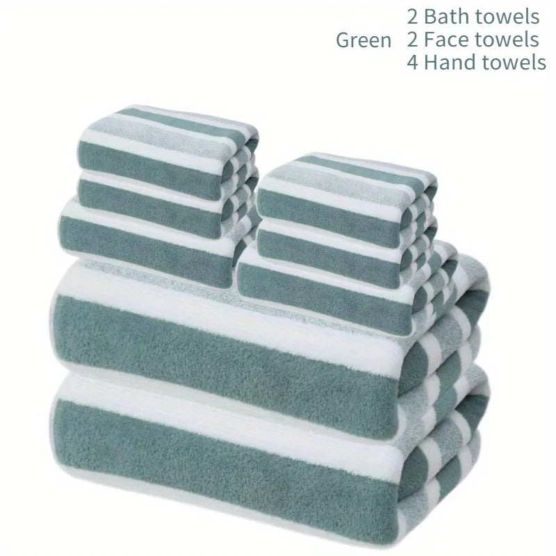 Super Soft 8-Piece Bath Towel Set – No-Shed Striped Hotel Quality, 2 Large, 2 Medium, 4 Small