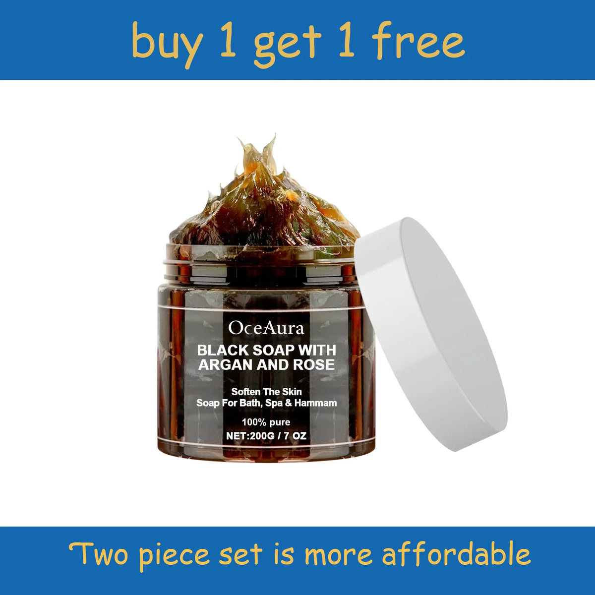 OceAura Black Soap with Argan & Rose – Beldi Dead Skin Remover, Body Scrub & Deep Cleansing, 200g