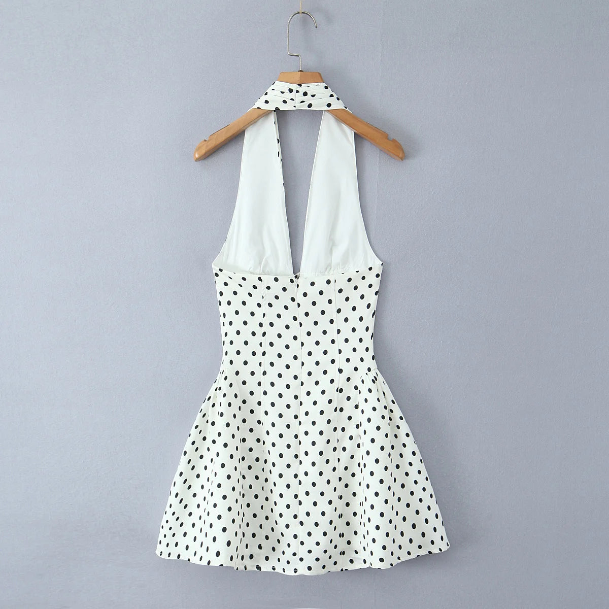Retro Polka Dot Deep V Halter Mini Dress — Backless A-Line Slim Summer Dress
