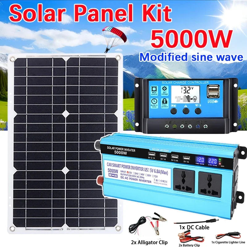 5000W Solar Panel Kit – Modified Sine Wave 12V to 220V System with 30A Charge Controller