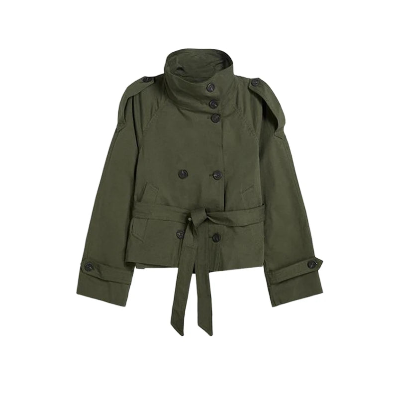 Women's Double-Breasted Cropped Trench Coat – Chic Vintage Office Jacket