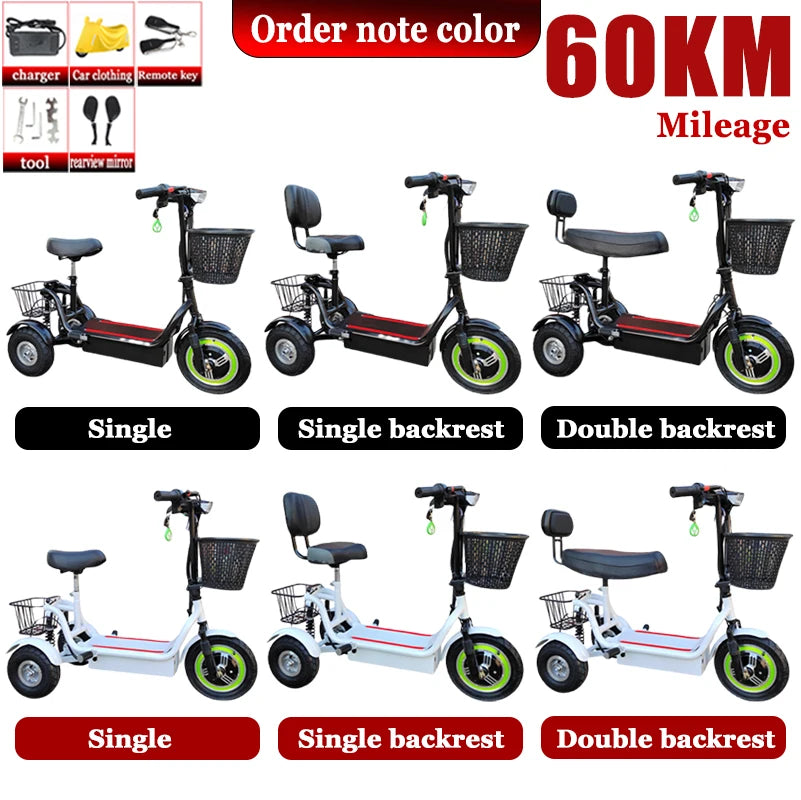 3-Wheel Electric Mobility Scooter for Adults, Folding Tricycle with Basket
