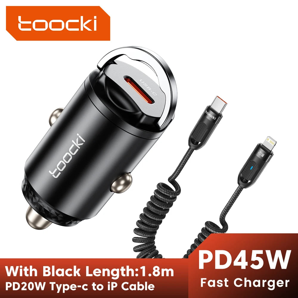 Toocki 45W Mini PD Car Charger — Fast Charging USB-C for iPhone & Samsung