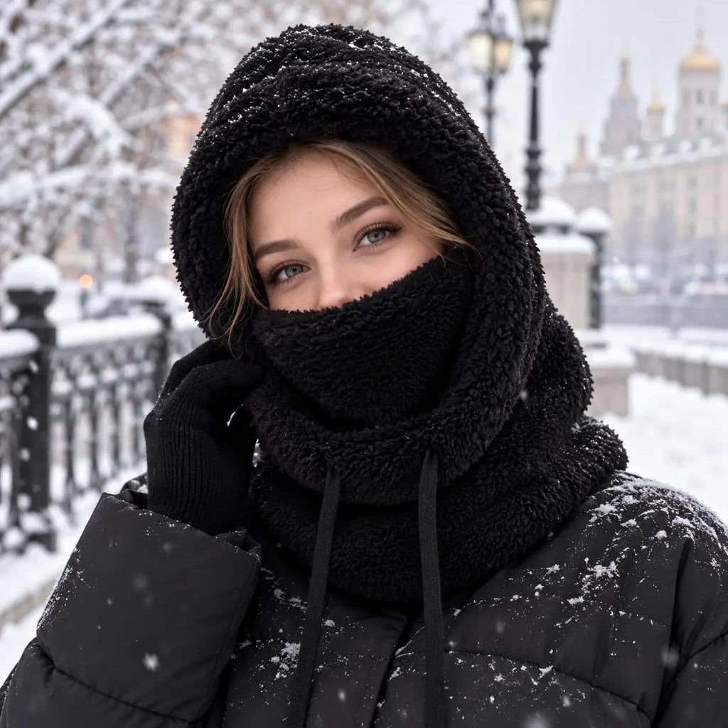 Plush Drawstring Balaclava Hood with Face and Neck Cover