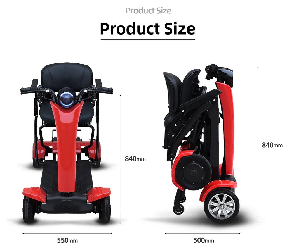 Foldable 4-Wheel Mobility Scooter – 250W Dual Motor, 20–50 km Range
