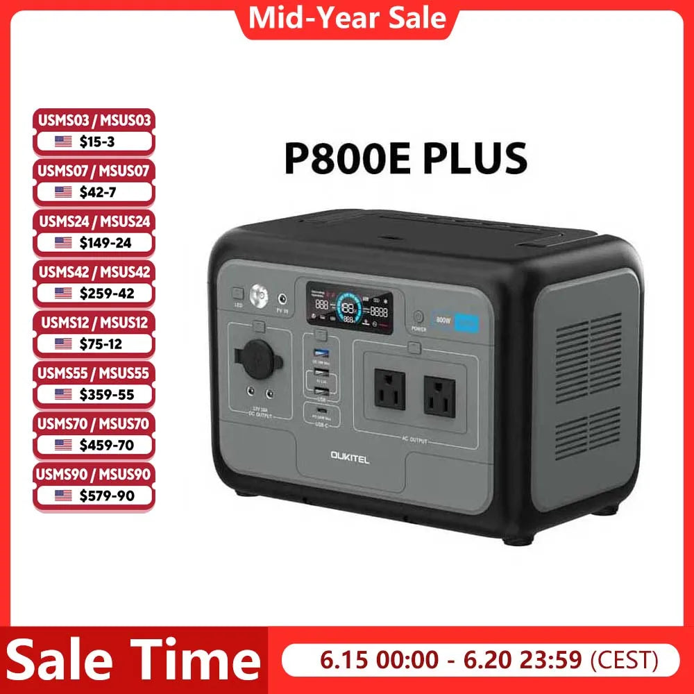 OUKITEL P800E Portable Power Station — 800W 512Wh LiFePO4 Solar Generator for Home Backup & Camping