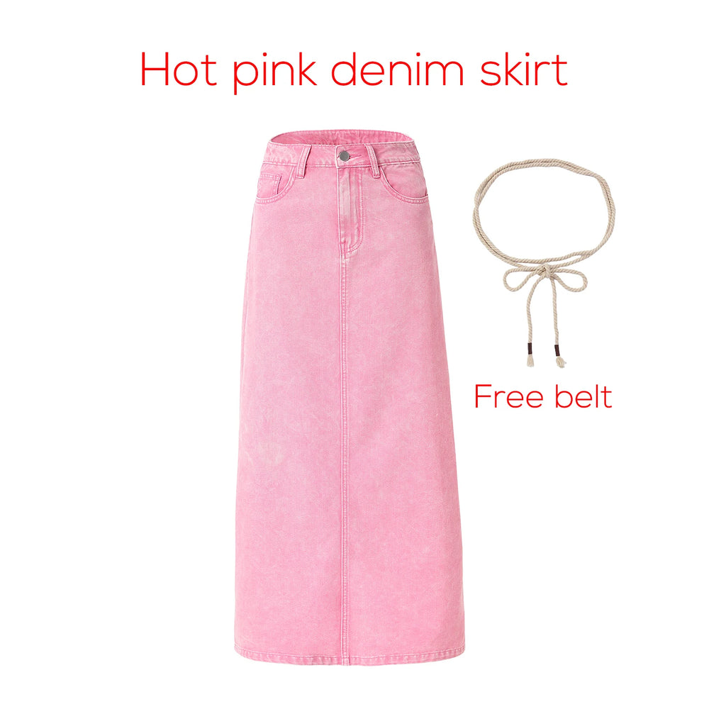 Women's Cotton Denim Skirt – Elegant Stripe & Solid A-Line Jean Skirt 2026