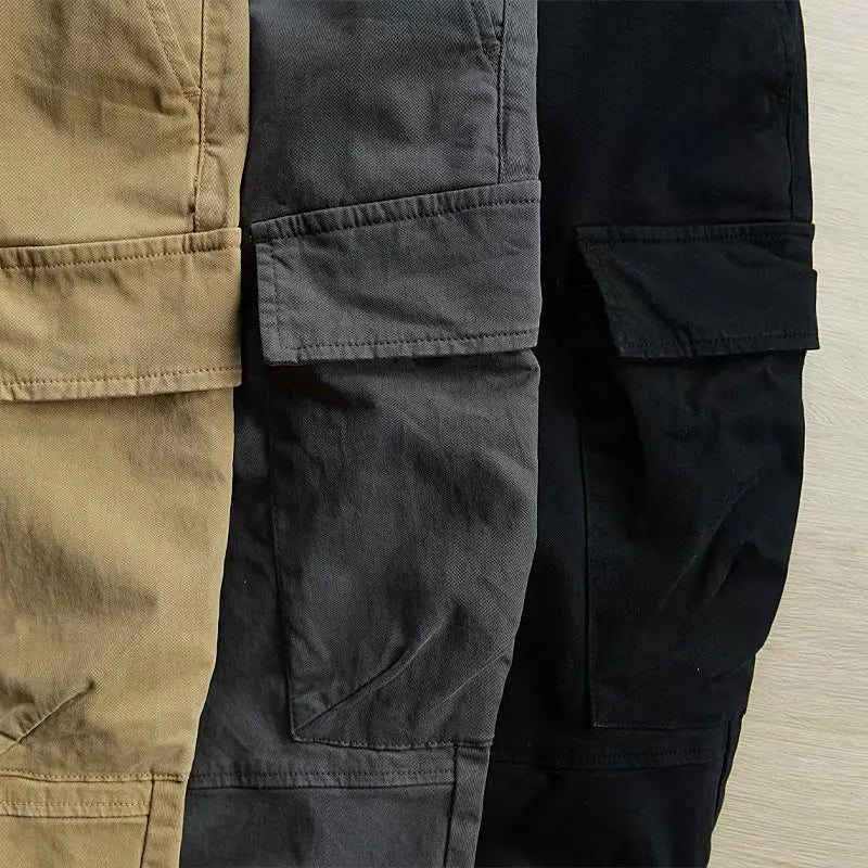 Men's Multi-Pocket Cargo Work Pants – Loose Fit Cotton Utility Trousers