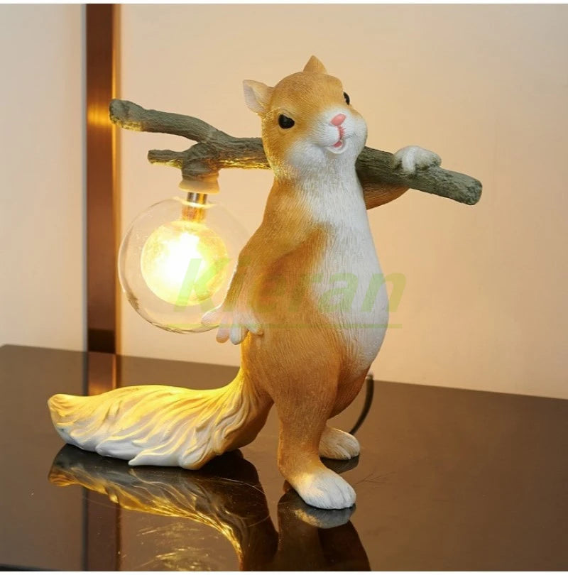 Squirrel Table Lamp – Resin and Frosted Glass