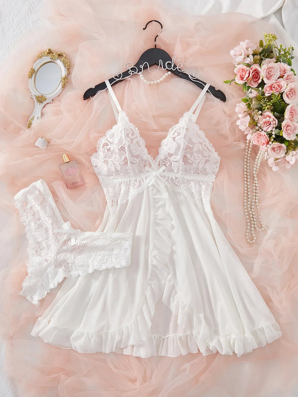 Lace Bra & Slip Nightdress Set — Wire-Free Sexy Sleepwear