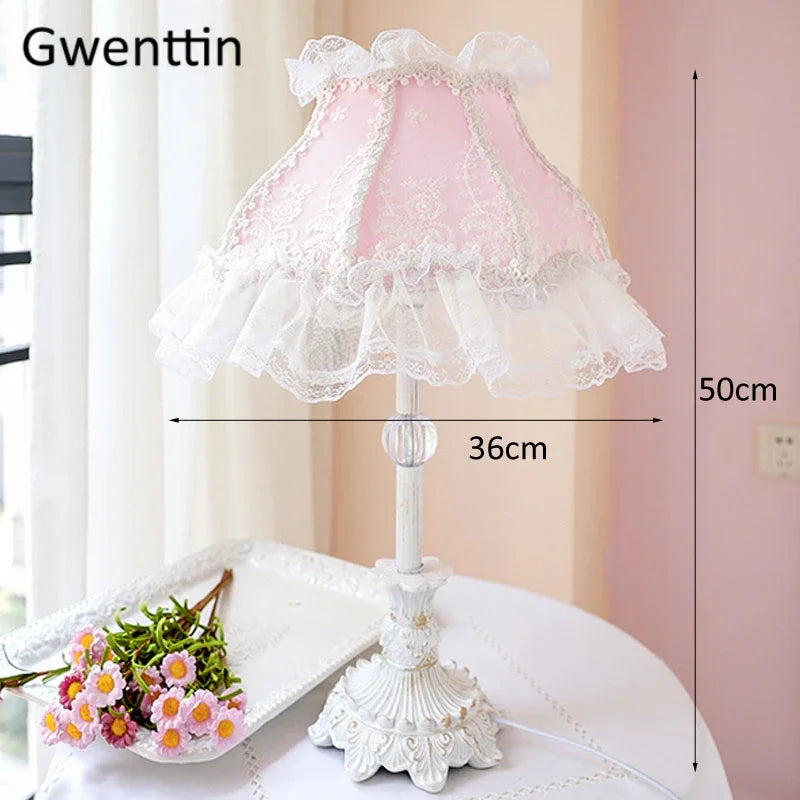 Lace Table Lamp – Pink or White Fabric Shade