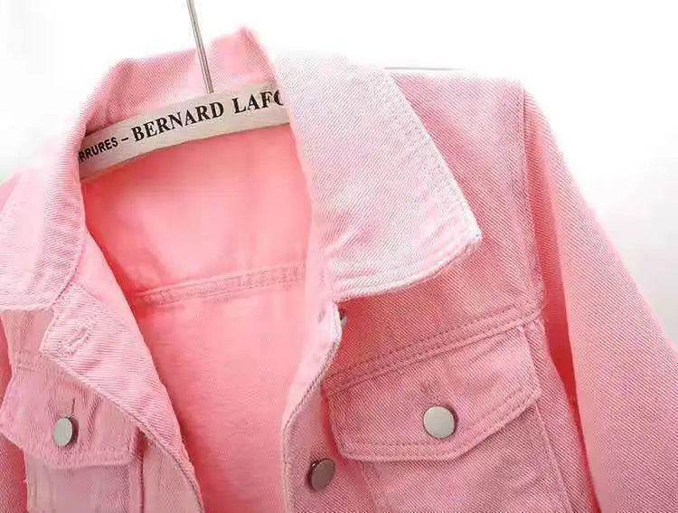 Women's Denim Jacket – Short Casual Jean Coat in Pink, White, Light Blue & Lavender