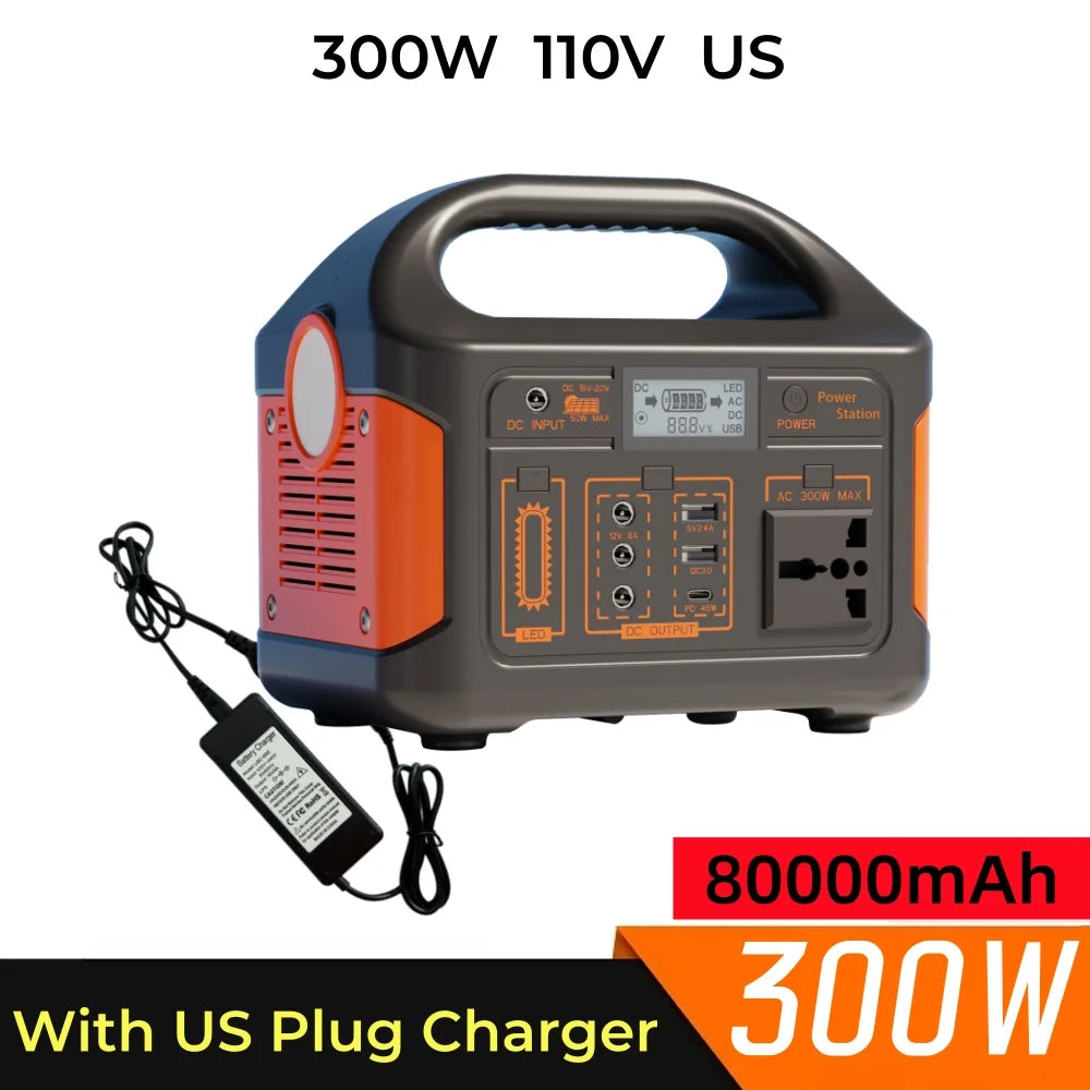 Portable Solar Power Station — 100W to 500W, LiFePO4 Battery, LED Emergency Backup