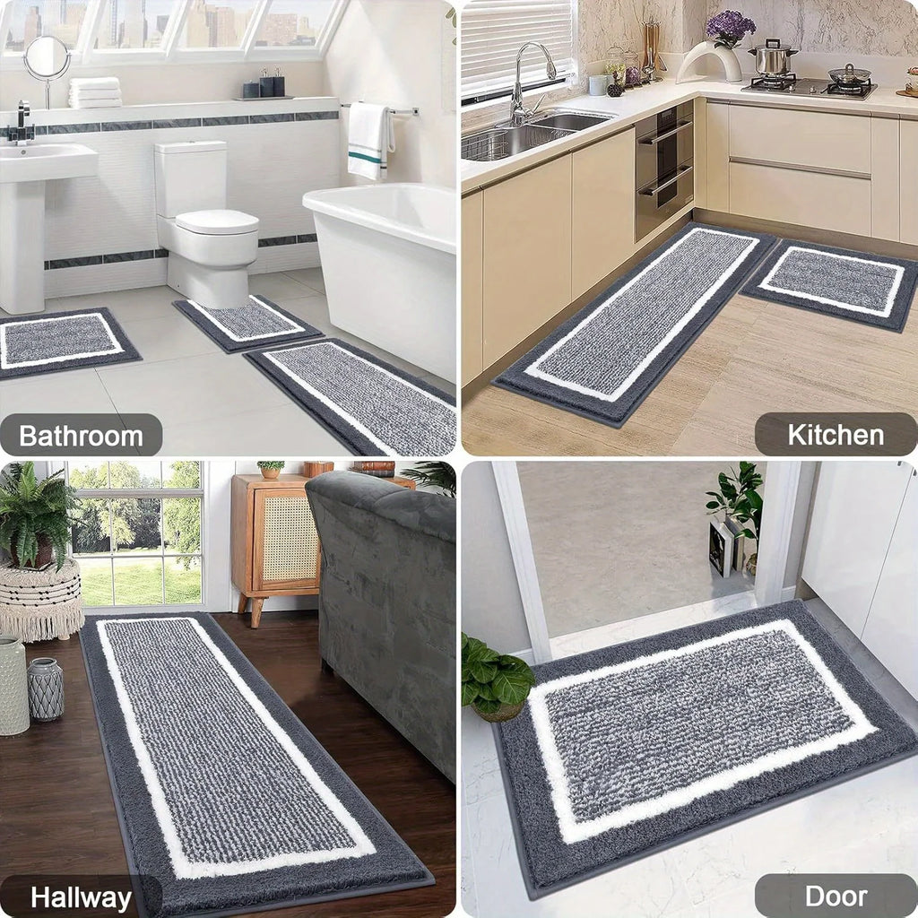 Washable Microfiber Bathroom Rug Set – 3-Piece Non-Slip Absorbent Bath Mats with U-Shaped Toilet Mat, 8 Colors