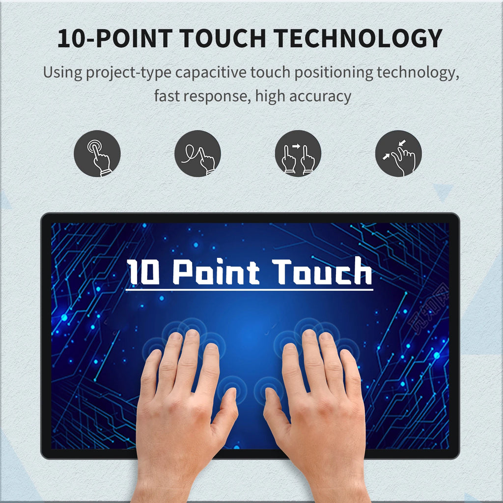 TouchWo Industrial All-in-One PC – 21.5"/27"/32" HDMI Touch, Android 11/12/14 or Win 10/11, Wi-Fi