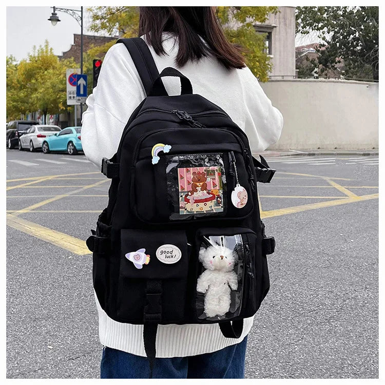 HTLT Korean Style Nylon Backpack – Large Capacity Waterproof Student School Bag for Women