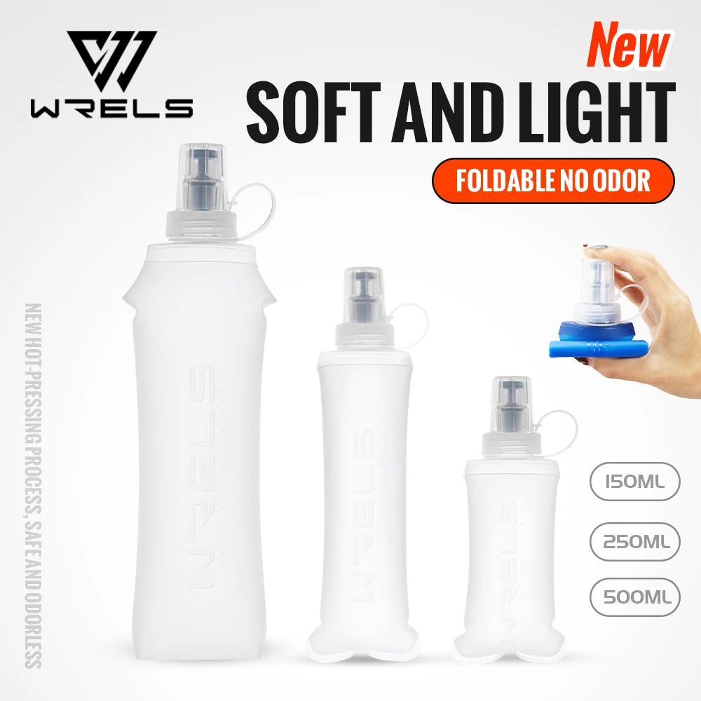WRELS Collapsible Soft Flask Water Bottle – BPA-Free TPU Foldable Running Bottle for Hiking, Camping & Travel, 150/250/500ml