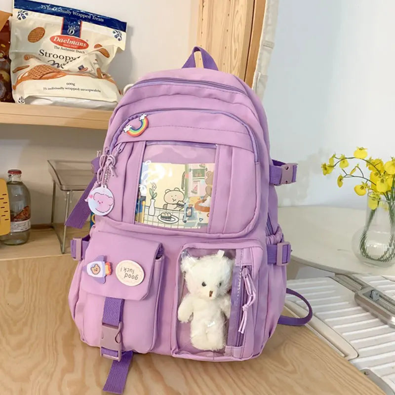 HTLT Korean Style Nylon Backpack – Large Capacity Waterproof Student School Bag for Women