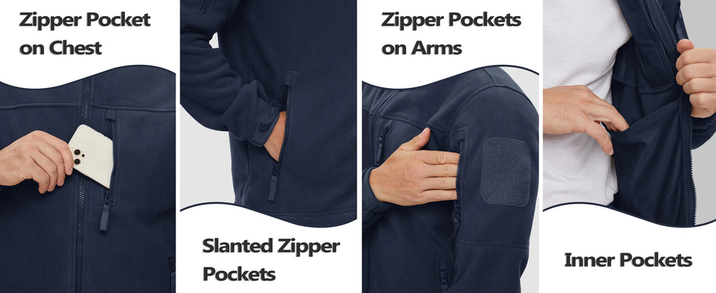 Men's Full Zip Fleece Hiking Windbreaker — Multi-Pocket Outdoor Work Jacket