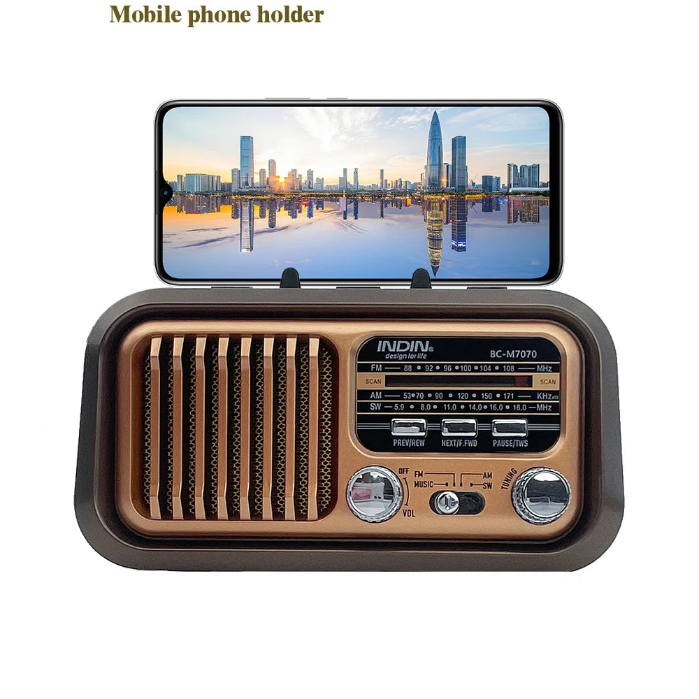 Portable Vintage Retro Radio — AM/FM/SW, Bluetooth, Solar & Battery Powered with Phone Stand