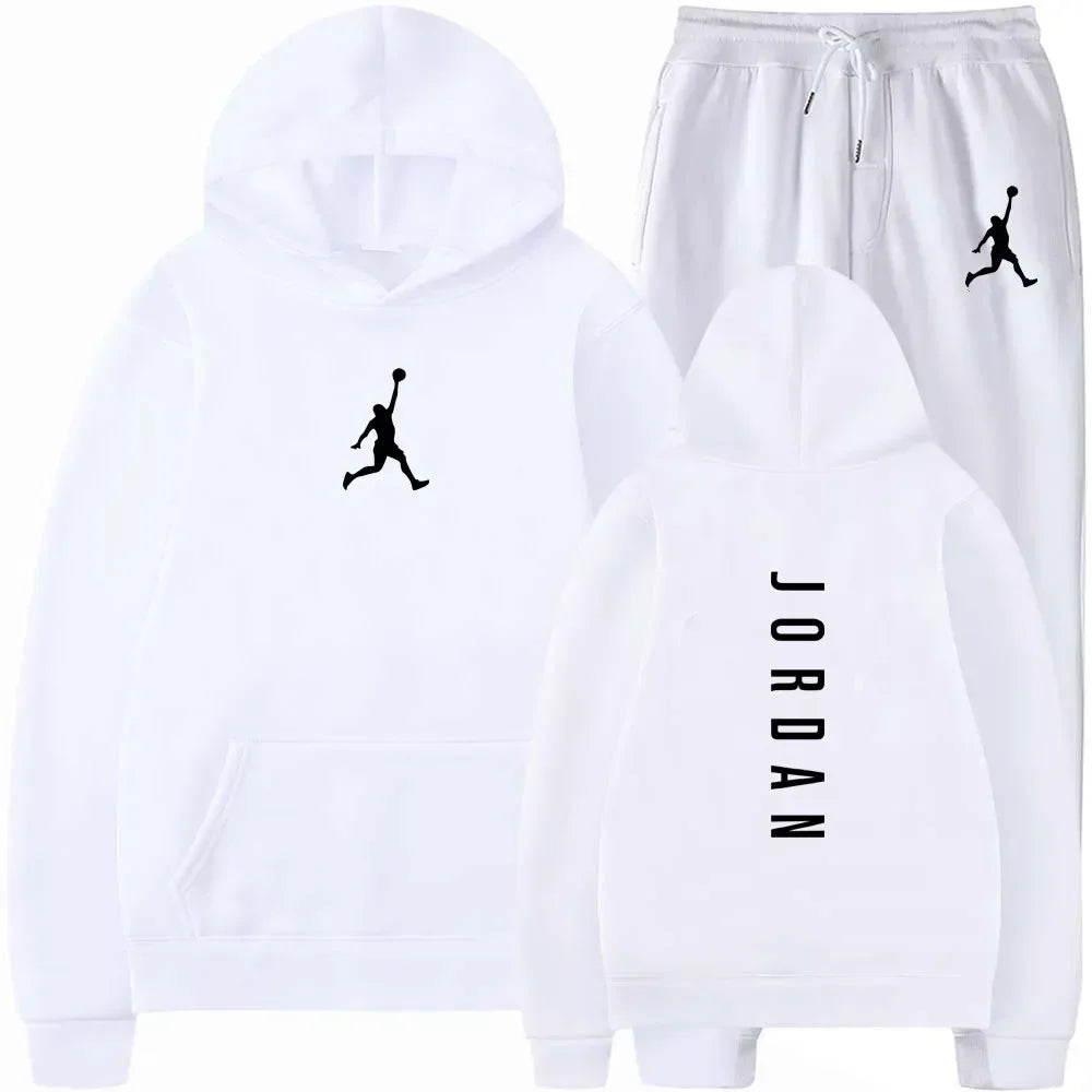 Men's Hooded Jumper & Jogging Pants Set – Outdoor Basketball Casual Sport 2-Piece Tracksuit